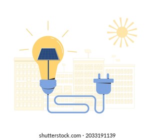 Solar energy system concept. Installing solar panel.  Sustainable development. Vector flat illustration.