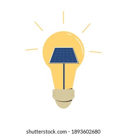 Solar energy system symbol. Installing solar panel.  Sustainable development. Vector flat illustration.