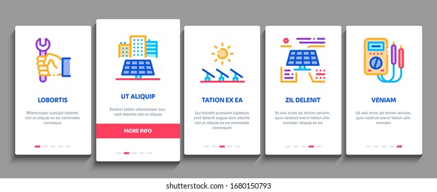 Solar Energy Technicians Onboarding Mobile App Page Screen Vector. Solar Energy Battery And Panel, Alternative Power Technology, Installation And Repair Color Contour Illustrations