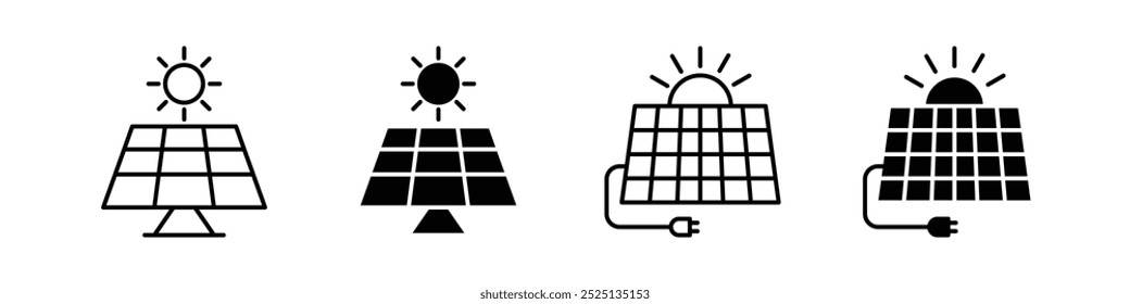 Solar energy thin line vector icon collection