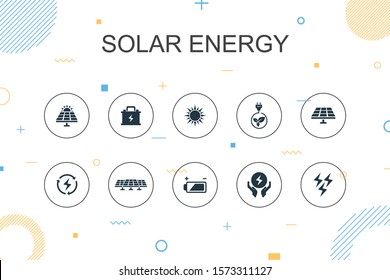 Solar energy trendy Infographic template. Thin line design with Sun, battery, renewable energy, clean energy icons