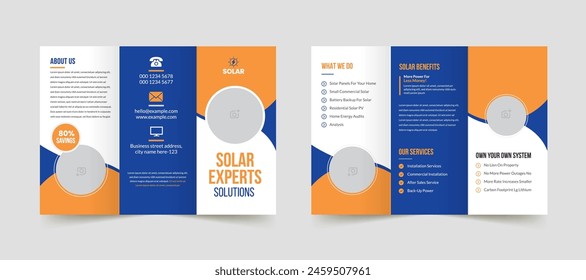 Solar energy trifold brochure templates and solar panel business poster layout design