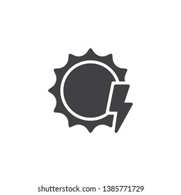 Solar energy vector icon. filled flat sign for mobile concept and web design. Sun and lightning glyph icon. Ecology symbol, logo illustration. Pixel perfect vector graphics