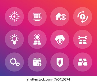 Solar energy vector icons, alternative energetics, sun powered house