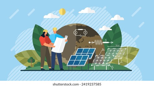 Solar energy vector illustration. Solar energy concepts emphasize sustainable and eco friendly aspects power generation Photovoltaic technology is at forefront efficient energy generation