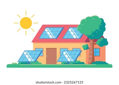 Solar energy vector illustration. House with solar panels vector illustration.