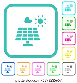 Solar energy vivid colored flat icons in curved borders on white background