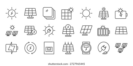 Solar Energy web banner icon set outline multistyle vector illustrations concept