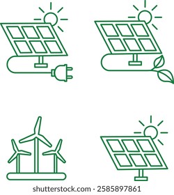 Solar Energy and Wind Power Icons for Sustainable Energy.