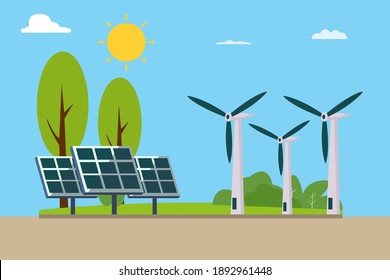 Solar Energy Wind Power Stations Sustainable Stock Vector (royalty Free 