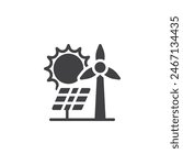 Solar energy, wind power vector icon. filled flat sign for mobile concept and web design. Solar panel and wind turbine glyph icon. Renewable energy symbol, logo illustration. Vector graphics