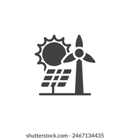 Solar energy, wind power vector icon. filled flat sign for mobile concept and web design. Solar panel and wind turbine glyph icon. Renewable energy symbol, logo illustration. Vector graphics