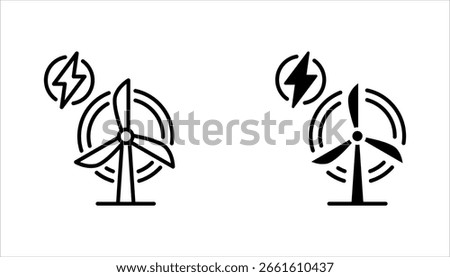 Solar energy, wind power vector icon set.  Solar panel and wind turbine icon. vector illustration on white background