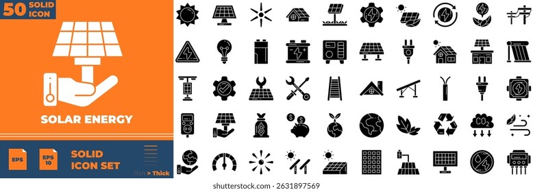 Solar Engery Solid Editable Icons set. Vector illustration in modern thin solid style of solar energy icons: house, cell, battery, etc