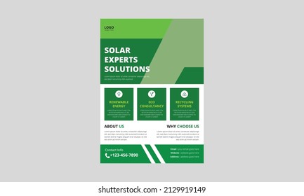 Solar Experts Solutions Flyer template. House solar energy flyer leaflet design. Green save energy poster template. cover, a4 size, flyer design
