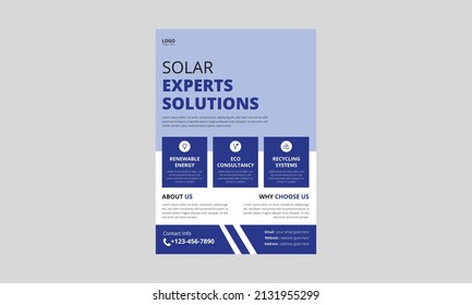 Solar Experts Solutions Flyer template. House solar energy flyer leaflet design. Green save energy poster template. cover, a4 size, flyer design