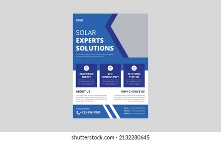 Solar Experts Solutions Flyer template. House solar energy flyer leaflet design. Green save energy poster template. cover, a4 size, flyer design