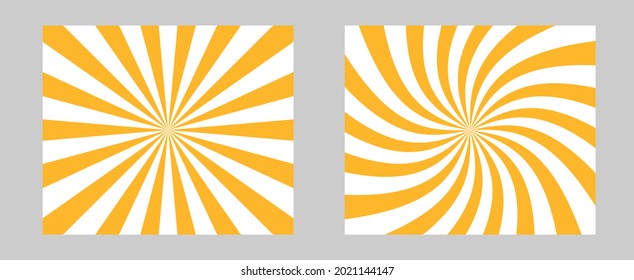 Solar explosion Sun Burst Effect. Vector  Sunburst wallpaper. Orange color burst set of 2 sun rays background. Circus background, abstract pattern with colorful rays, banner element for show, fair. 
