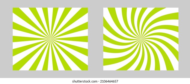 Solar explosion Sun Burst Effect. Vector Sunburst wallpaper. Green color burst set of 2 sun rays background. Circus background, abstract pattern with colorful rays, banner element for show, fair.
