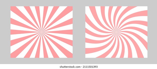 Solar explosion Sun Burst Effect. Vector Sunburst wallpaper. Pink rose color burst set of 2 sun rays background. Circus background, abstract pattern with colorful rays, banner element for show, fair.