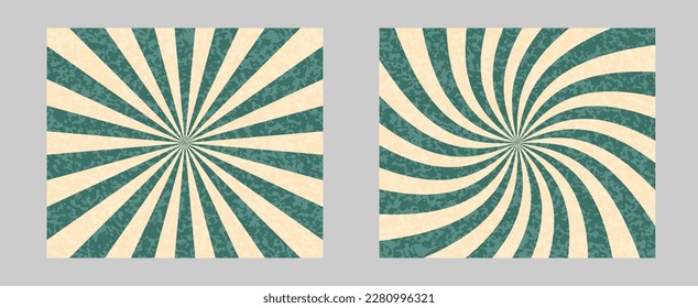 Solar explosion Sun Burst Effect. Vector Sunburst wallpaper. Green color burst set of 2 sun rays background. Circus background, abstract pattern with colorful rays, banner element for show, fair.