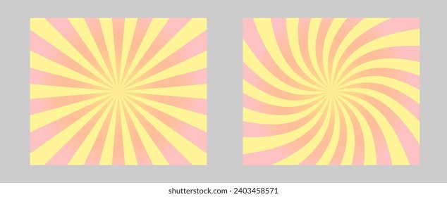 Solar explosion Sun Burst Effect. Vector Sunburst wallpaper. Peach rose color burst set of 2 sun rays background. Circus background, abstract pattern with colorful rays, banner element for show, fair.