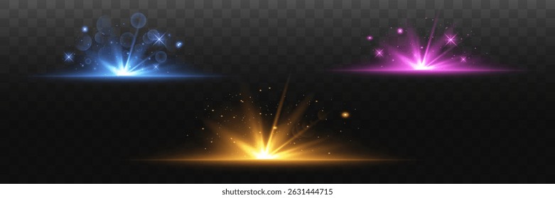 Solar flare. Glowing effect. Bright glowing starfall with shimmering highlights.