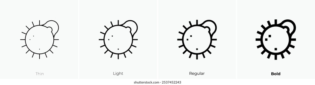 Icono de la llamarada solar. Diseño de estilo delgado, ligero, regular y audaz aislado sobre fondo blanco