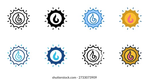 Solar flare icons set multiple style collection. Editable stroke 
