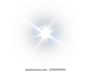 solar flare light effect with flickering highlights and glowing blue rays. Features starbursts with twinkling sparkles, creating a radiant and luminous glow. Vector EPS 10 format.