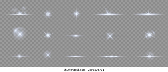 solar flare light effect with flickering highlights and radiant blue glow. Includes twinkling starbursts and sparkling accents, perfect for enhancing designs with a luminous energy. Vector EPS 10 