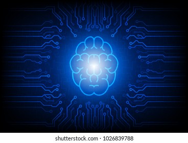 Solar flare on brain mono-line with circuit line, Technology abstract and innovation, Vector illustration background.