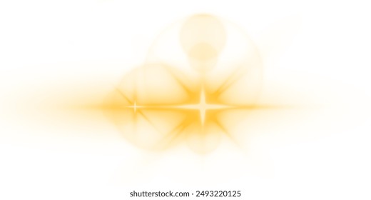 Solar flare with rays and glare. Glow effect. Starbursts with shimmering sparkles. Vector PNG golden sun light effect.	