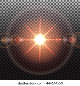Solar flare, special effect of bright star, glowing burst, transparent shine light effect, illustration.
