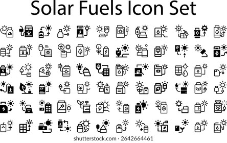 Conjunto de iconos de combustibles solares. eps. colección, bocetos, ilustraciones de logotipos, símbolos de Web, paquete de pictogramas de estilo de contorno aislado sobre fondo blanco. Gráficos de Vector. Ilustración de stock