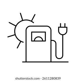 Solar Gas Station Icon. Solar Energy, Green Energy, Sun Energy, Solar Battery, Energy Saving, Ecology, Electricity, Renewable Energies Editable Stroke Vector Illustration