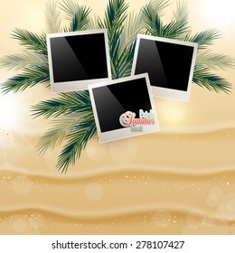 Solar gierki day with photos on the Golden sand on palm leaves.