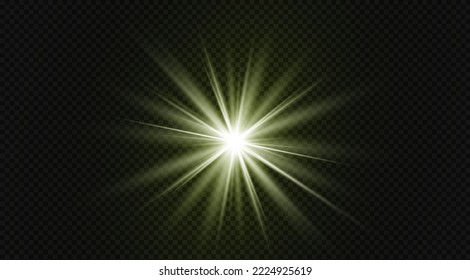 Solar glare.Glow isolated white transparent light effect set, lens flare, explosion, glitter, line, sun flash, spark and stars.