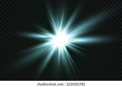 Solar glare.Glow isolated white transparent light effect set, lens flare, explosion, glitter, line, sun flash, spark and stars.