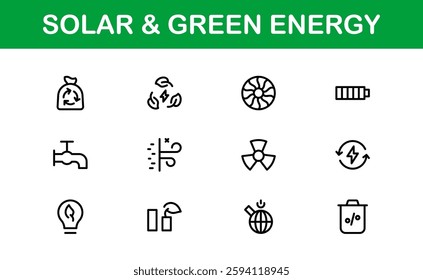 Solar and Green Energy Icons Set. Clean, Renewable Power and Sustainability Icons for Modern Projects