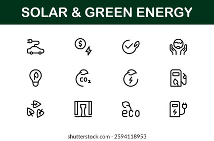 Solar and Green Energy Icons Set. Clean, Renewable Power and Sustainability Icons for Modern Projects