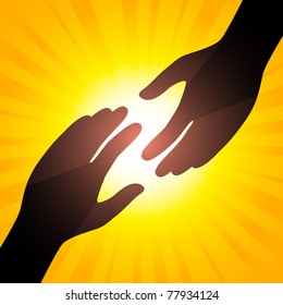 Solar handshake. Symbol of care. Illustration for your design.