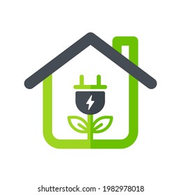 Solar home icon. Houses using solar roofs for home appliances Concept of natural energy