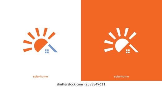 Design de logotipo da casa solar. Painel Solar no Telhado com Símbolo de Casa e Sol. Logotipo de energia solar de energia renovável, ícone, símbolo, vetor, inspiração de design.