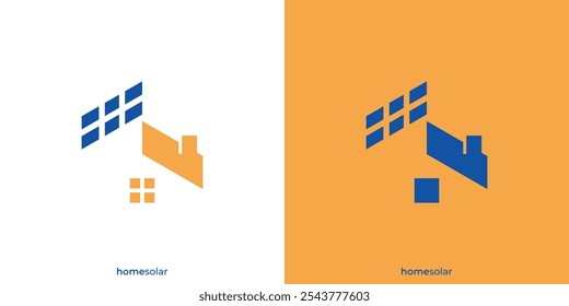 Solar Home Logo Design. Solar Panel on Rooftop with Home Graphic. Renewable Energy Solar Power Logo, Icon, Symbol, Vector, Design Inspiration.