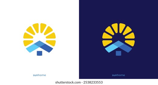 Solar Home Logo Design. Sun and Home with Modern Style. Renewable Energy Solar Power Logo, Icon, Symbol, Vector, Design Inspiration.