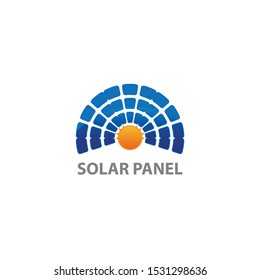 Solar home logo template. Solar panel and sun vector design. Renewable energy illustration