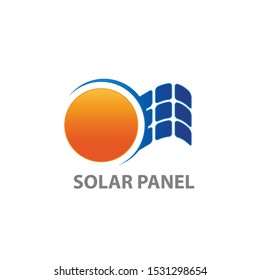 Solar home logo template. Solar panel and sun vector design. Renewable energy illustration