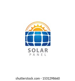 Solar home logo template. Solar panel and sun vector design. Renewable energy illustration