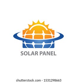 Solar home logo template. Solar panel and sun vector design. Renewable energy illustration